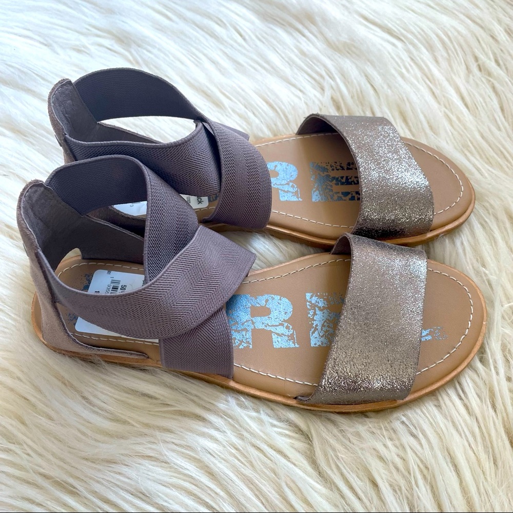 NEW Sorel Ella II Sandals in Ash Brown metallic, size 7